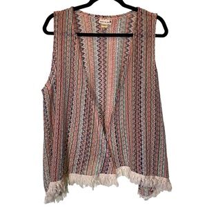 BELLE DU JOUR women plus sz 2X crochet knit vest open front fringe boho hippie